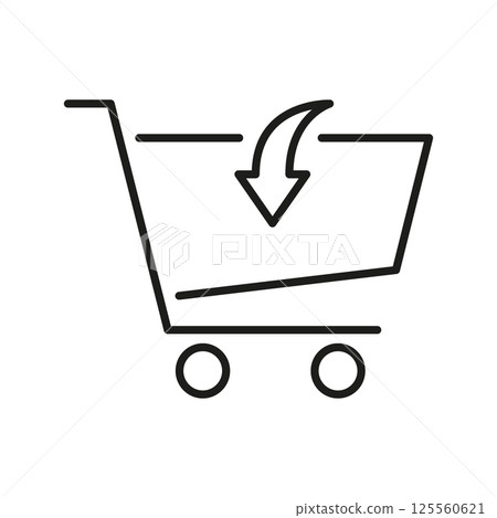Shopping Cart With Download Arrow Line Icon. E-Commerce, Online Shopping, And Digital Purchase Outline Symbol. Retail And Marketplace Concept. Editable Stroke. Isolated Vector Illustration 125560621