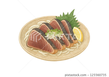 鰹魚刺身的水彩插圖（日本料理/食品材料） 125560735