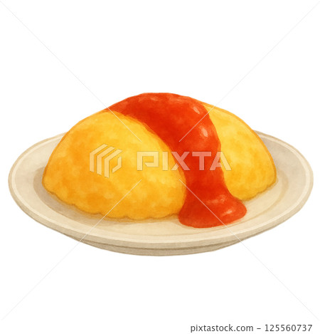 Watercolor illustration of ketchup omelet rice (Western food/food material) 125560737