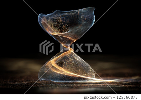 Futuristic Holographic Hourglass with Light Particle Sand in Zero Gravity 125560875