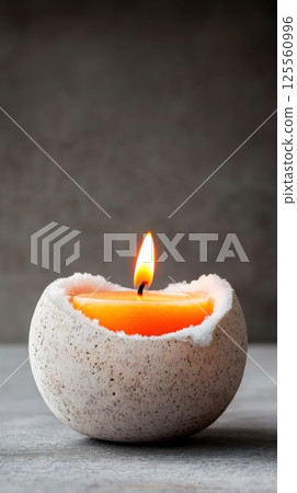 Softly glowing candle inside a snowball creating a warm ambiance in a cold setting 125560996