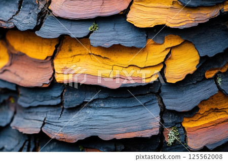 Rich textures of tree bark highlighted by moss and soft light Rich textures of tree bark highlighted by moss and soft light 125562008
