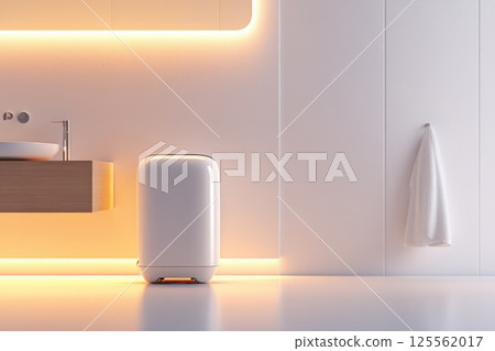Modern small bathroom with stylish flooring and practical sink design for a clean aesthetic 125562017