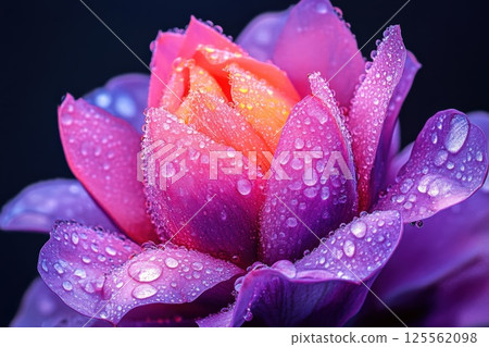 Captivating flower bud poised to bloom with dewdrops at dawn in a vibrant garden Captivating flower bud poised to bloom with dewdrops at dawn in a vibrant garden 125562098