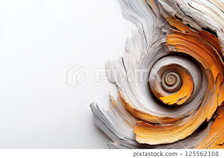Close up of a snail shell highlighting its spirals and earthy tones on a white background 125562108