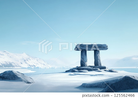 Traditional Inuit inukshuk stands proudly amid the Arctic landscape displaying indigenous heritage 125562466