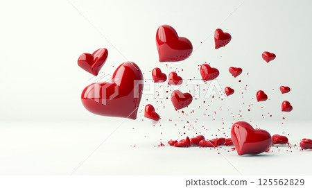 Glossy red hearts are falling creating a romantic atmosphere perfect for valentine's day, women's day, or any spring celebration of love and affection 125562829