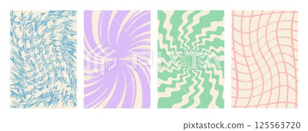 Twisted Y2k aesthetic poster set. Trendy distorted cards in blue, violet, green and pink colors. Trippy abstract vector backgrounds in retro style Twisted Y2k aesthetic poster set. Trendy distorted cards in blue, violet, green and pink colors. Trippy abstract vector backgrounds in retro style 125563720