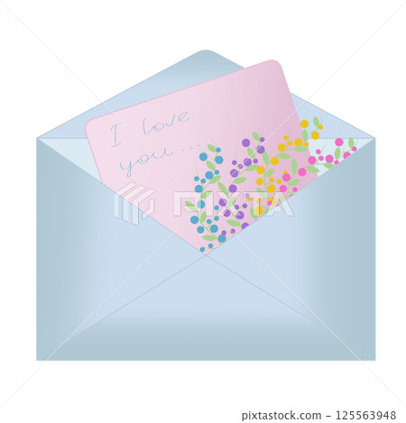 Light blue love letter with flowers and declaration of love, illustration 125563948