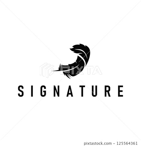 feather logo design, simple black silhouette concept of bird feathers and as a symbol of brand design template illustration 125564361
