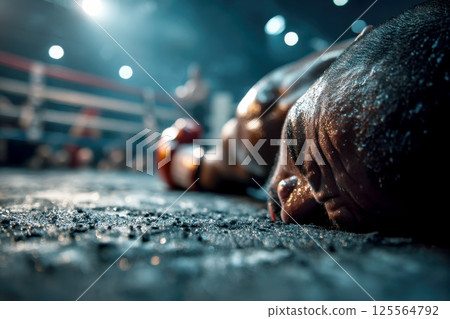 a boxer man falls knocked out TKO. defeat in battle. generative ai a boxer man falls knocked out TKO. defeat in battle. generative ai 125564792