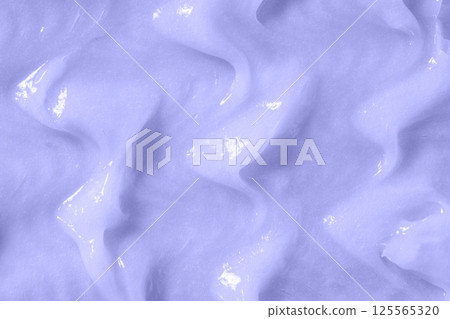 Body care balm, retinol serum, shampoo wavy texture. Hair conditioner cream background. Lilac cosmetic lotion moisturiser sample closeup. Skincare mask smear, creamy cleanser product 125565320