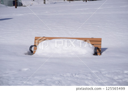 Snow-covered park bench 07 Snow-covered park bench 07 125565499