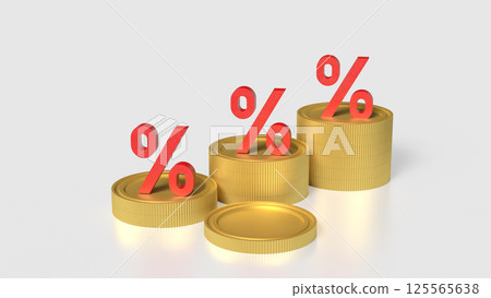The Gold coins and percent on white background 3d Rendering. 125565638