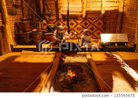 The interior of a traditional Ainu house 125565678