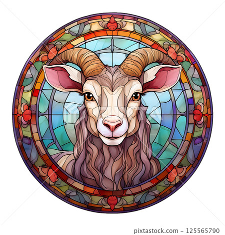 可愛的山羊彩色玻璃插圖5/傳單和海報材料 125565790