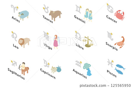 等距插圖: 12 個星座 等距插圖: 12 個星座 125565950