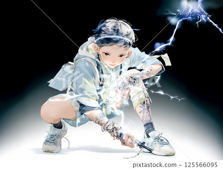 身披閃電的電妖精的插畫素材 125566095