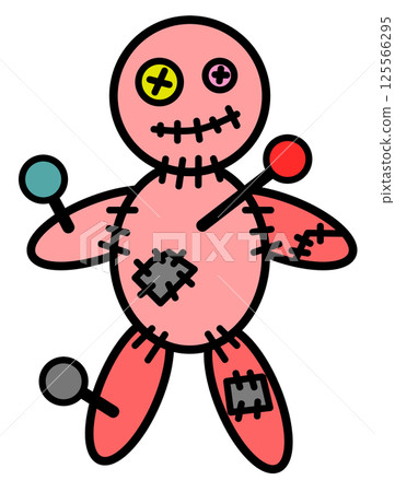 Illustration of a ritual in which a doll is nailed to express grudge or curse 125566295