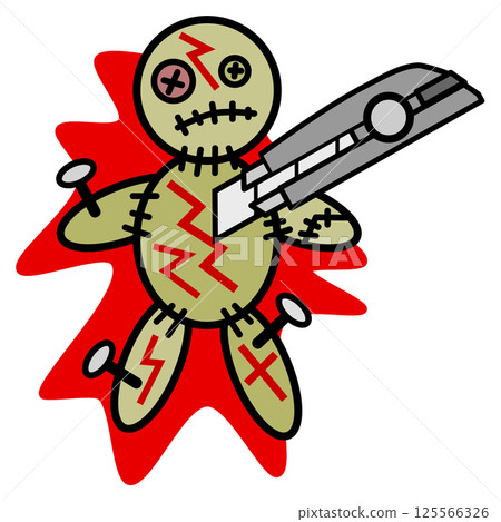 A cursed ritual in which a doll is nailed to the ground and cut with a knife A cursed ritual in which a doll is nailed to the ground and cut with a knife 125566326