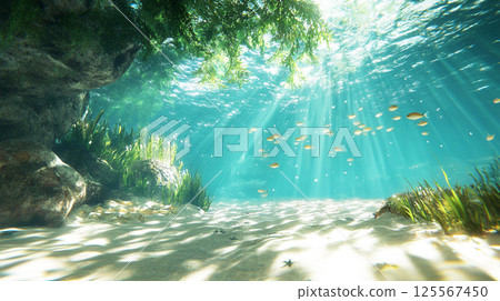 Underwater landscape with sunlight streaming in 125567450