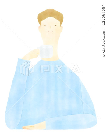 Man drinking coffee and tea Man drinking coffee and tea 125567584