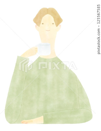 Man drinking coffee and tea Man drinking coffee and tea 125567585
