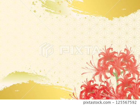 Red spider lily, autumn, hand-drawn, watercolor, background, frame, Japanese style, Japanese pattern, wallpaper, design, template, illustration material 125567592