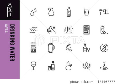 Drinking water line icon set 125567777