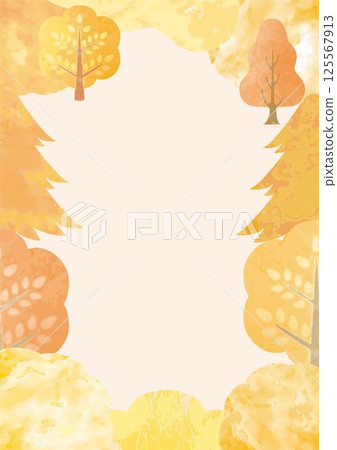Autumn leaves frame forest tree watercolor painting hand-drawn landscape background design template illustration material 125567913