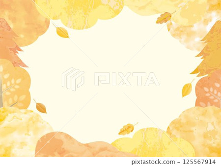 Autumn leaves frame forest tree watercolor painting hand-drawn landscape background design template illustration material 125567914