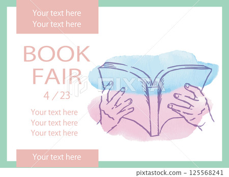 Hands and books. Poster, flyer design template. Watercolor style vector illustration. Hands and books. Poster, flyer design template. Watercolor style vector illustration. 125568241