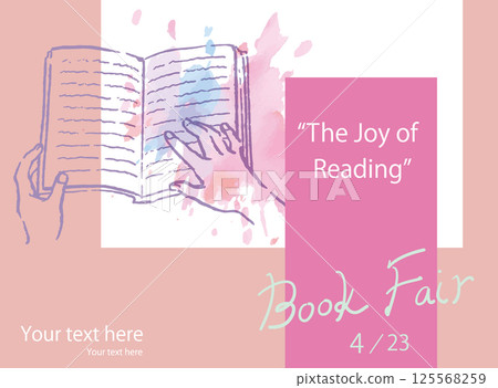 Hands and books. Poster, flyer design template. Watercolor style vector illustration. 125568259