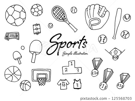 Hand-drawn sports illustration material using a pen 125568703