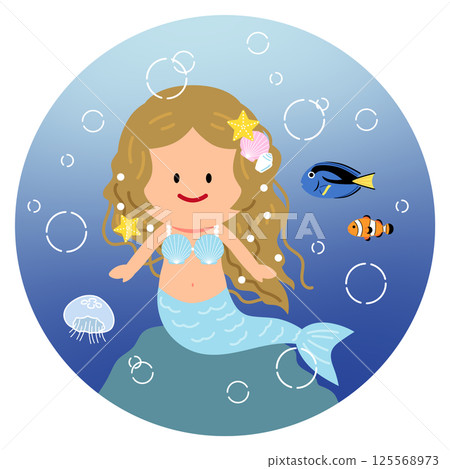 Illustration of a mermaid at the bottom of the sea 125568973