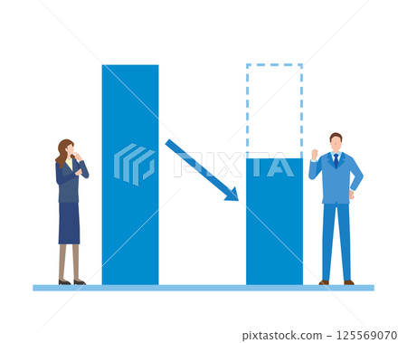 Illustration of a businessman and cost reduction 125569070