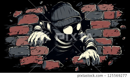 一名罪犯破牆而入的插圖 一名罪犯破牆而入的插圖 125569277