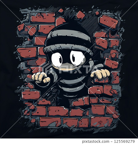 一名罪犯破牆而入的插圖 125569279