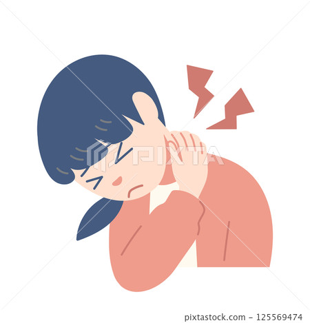 Illustration of a woman suffering from neck pain Illustration of a woman suffering from neck pain 125569474