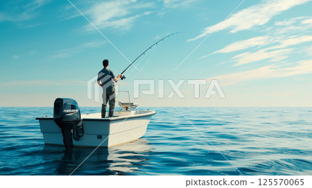 Man enjoying fishing on a boat 125570065