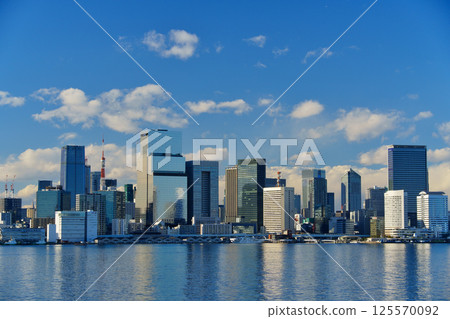 Office buildings line the coast of Tokyo Bay Office buildings line the coast of Tokyo Bay 125570092