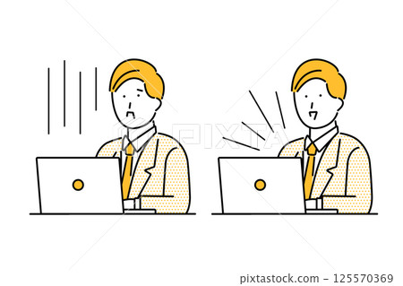 一位商人帶著焦慮和快樂表情的變異插圖 一位商人帶著焦慮和快樂表情的變異插圖 125570369