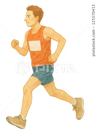 正在奔跑的男跑步者的水彩插圖（運動和鍛煉材料） 125570413