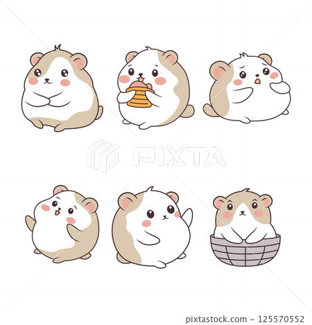 Set of Cute Kawaii Brown Little Hamster Mouse Animal Cartoon Character with Biscuit Snack Food 125570552