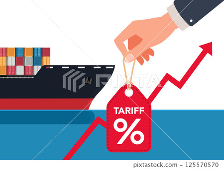 Tariff trade war concept with container ship stock illustration 125570570