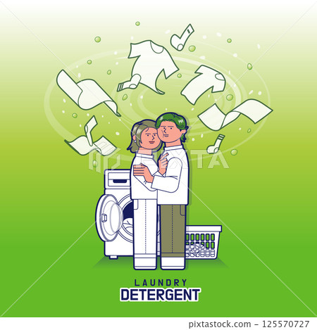 Illustration of friends doing laundry 125570727