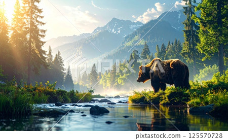 野熊穿過山間溪流 3 野熊穿過山間溪流 3 125570728