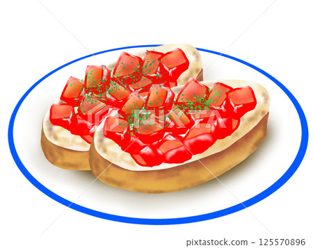 番茄義式烤麵包的手繪插圖 125570896