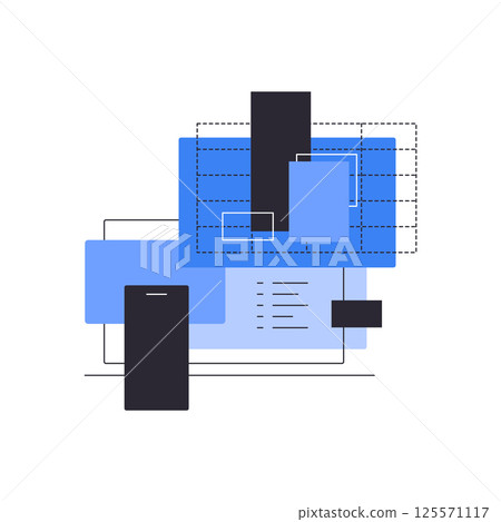 High techs. PC and gadgets. Bar chart on laptop 125571117