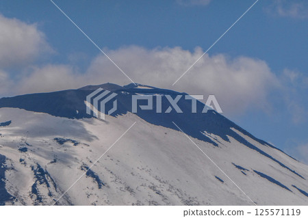 岩手山頂上清晰可見的雪狀沙丁魚，標誌著北方春季農業的開始。 125571119